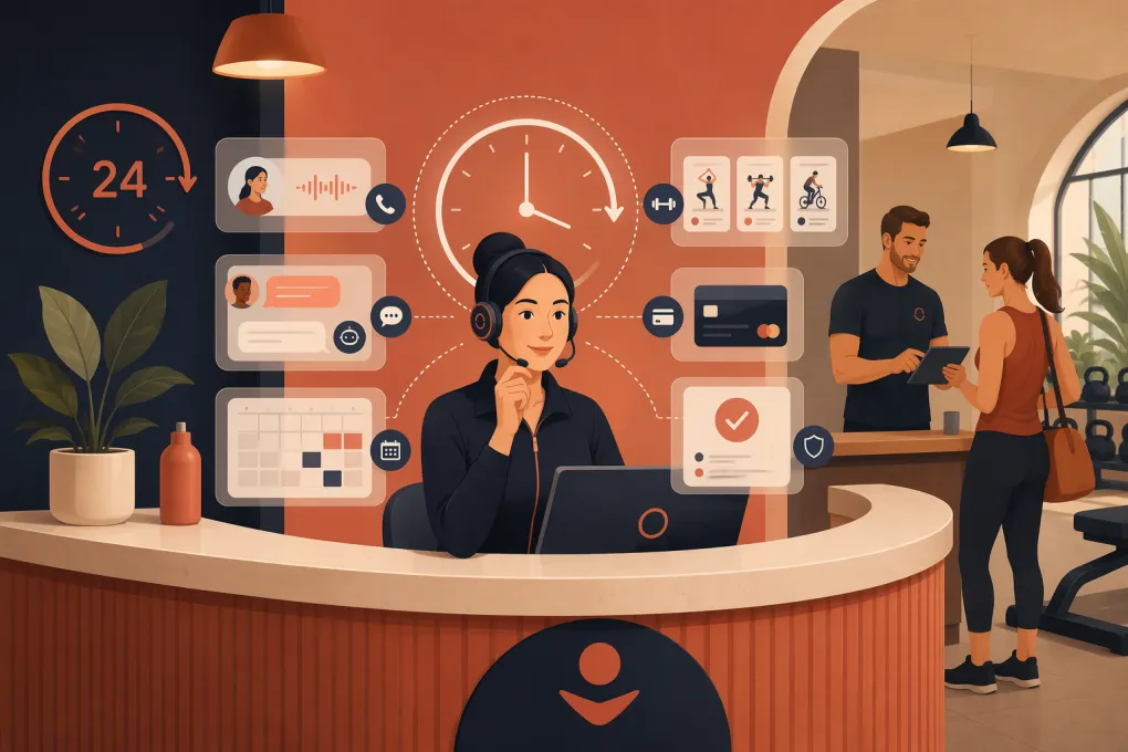 AI assistant managing calls, bookings and payments for a gym front desk around the clock