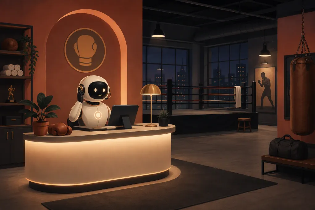 AI receptionist handling calls and bookings inside a boxing gym after hours