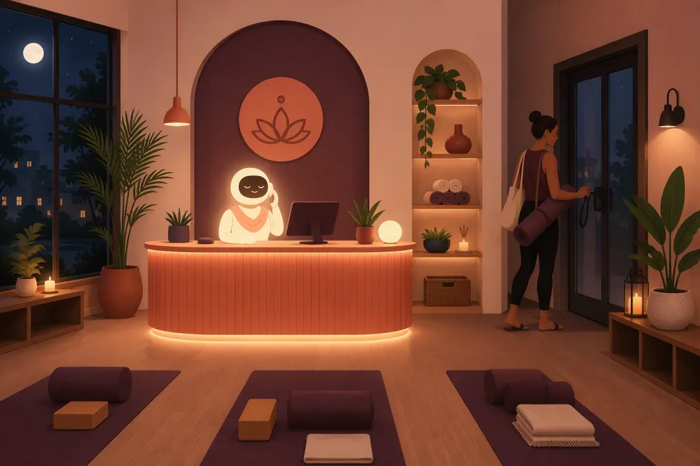 AI receptionist handling bookings for a yoga studio after closing time