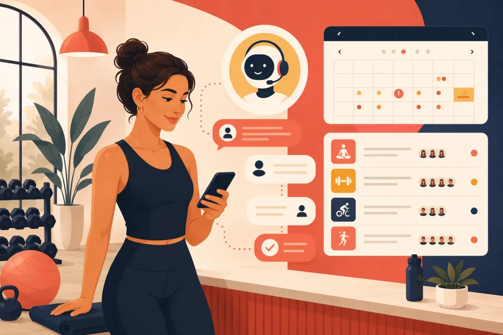Fitness studio owner using an AI assistant to manage class bookings and leads