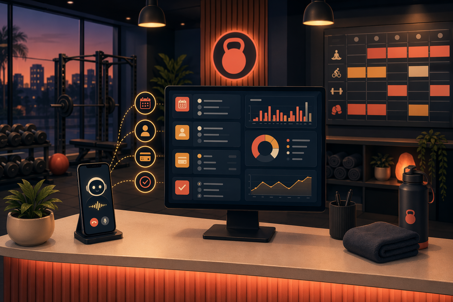 AI phone receptionist handling calls and bookings for a gym after hours