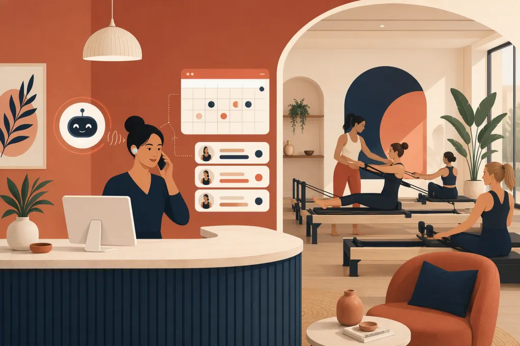AI phone receptionist managing calls and class bookings for a Pilates studio