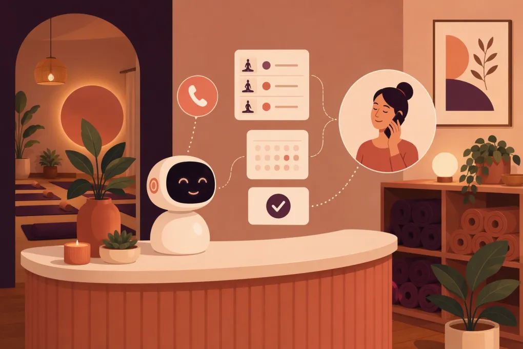 AI phone assistant connecting a yoga studio caller with a live class schedule