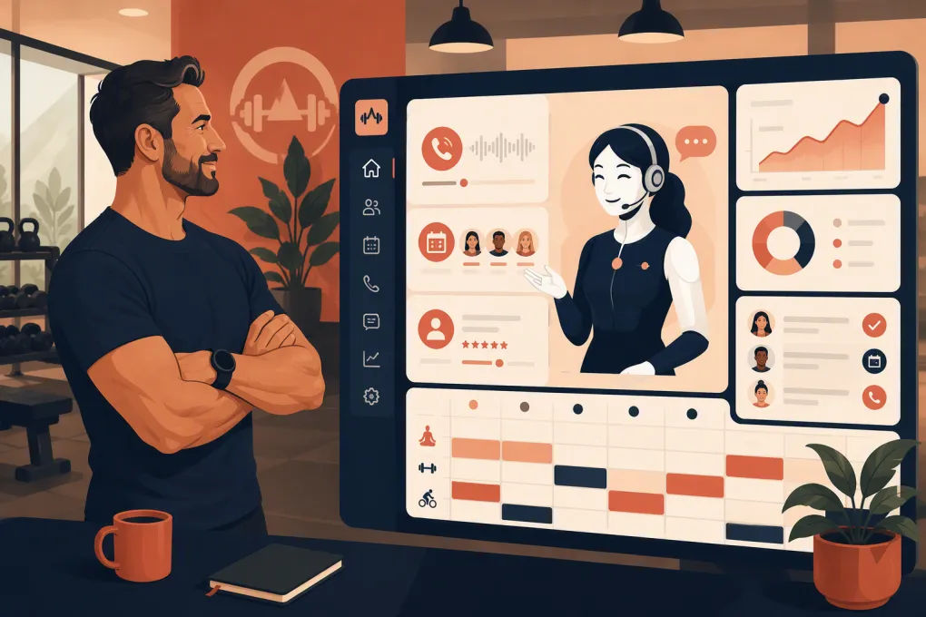 Gym owner viewing calls and bookings handled by an AI receptionist