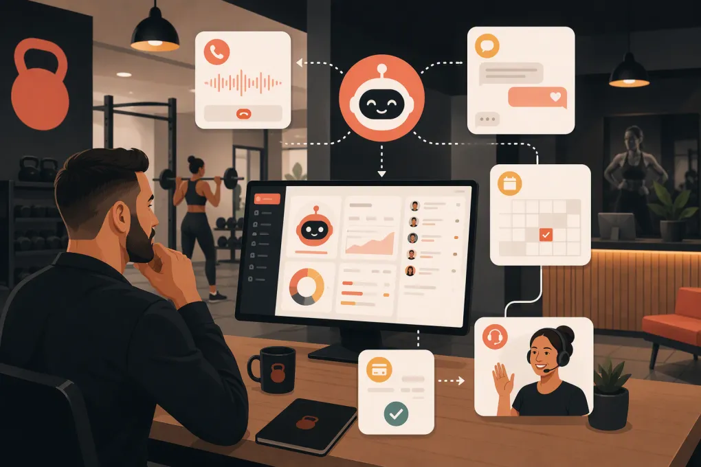 Gym owner testing AI receptionist booking, messaging, payment, and handoff workflows