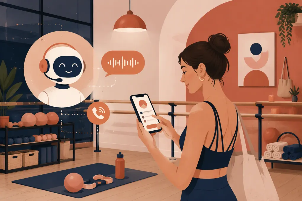 AI receptionist handling a missed call and booking an intro class for a barre studio