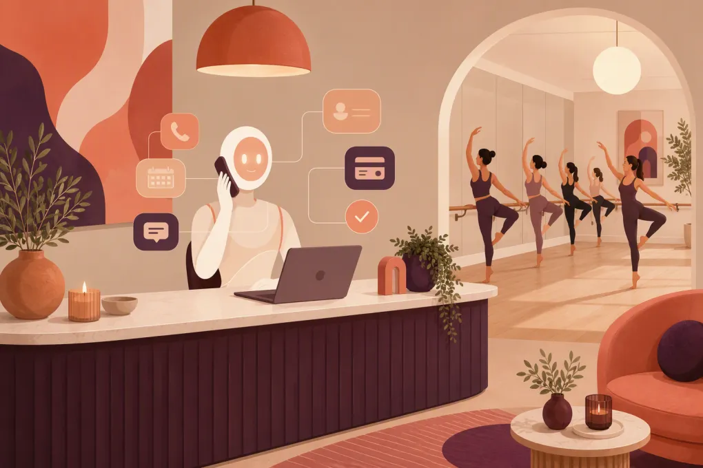 AI assistant managing calls and bookings at a busy barre studio