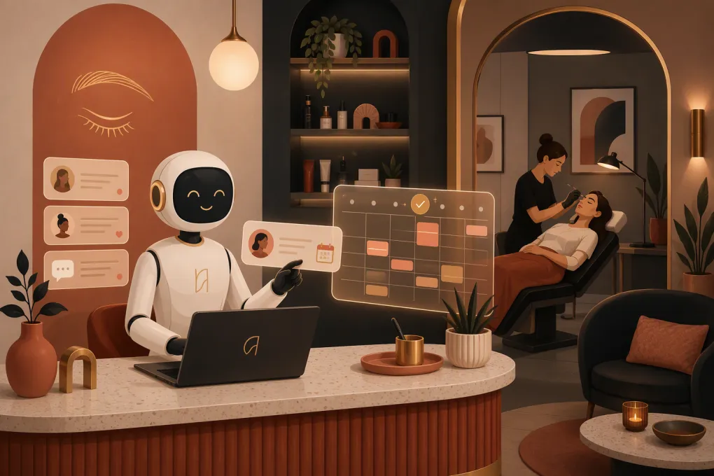 AI assistant managing messages and appointments for a modern brow studio