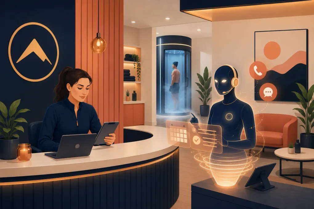 AI assistant handling calls and bookings at a modern cryotherapy center