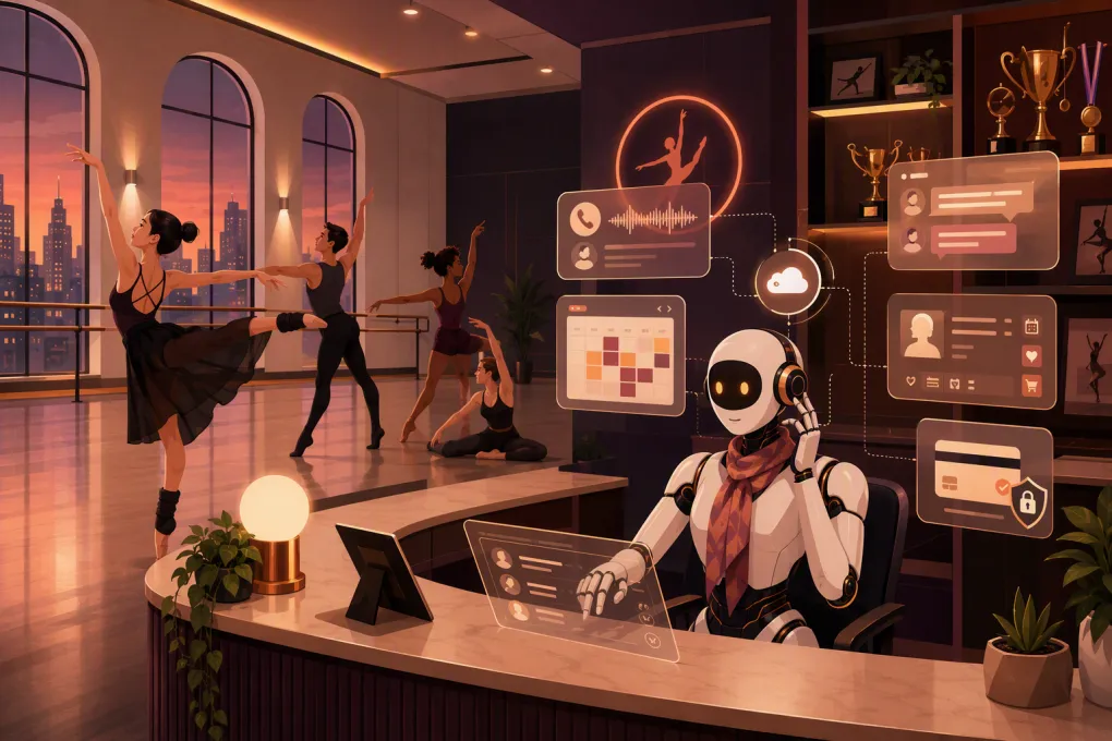 AI receptionist coordinating calls, bookings, parent messages, and payments for a dance studio