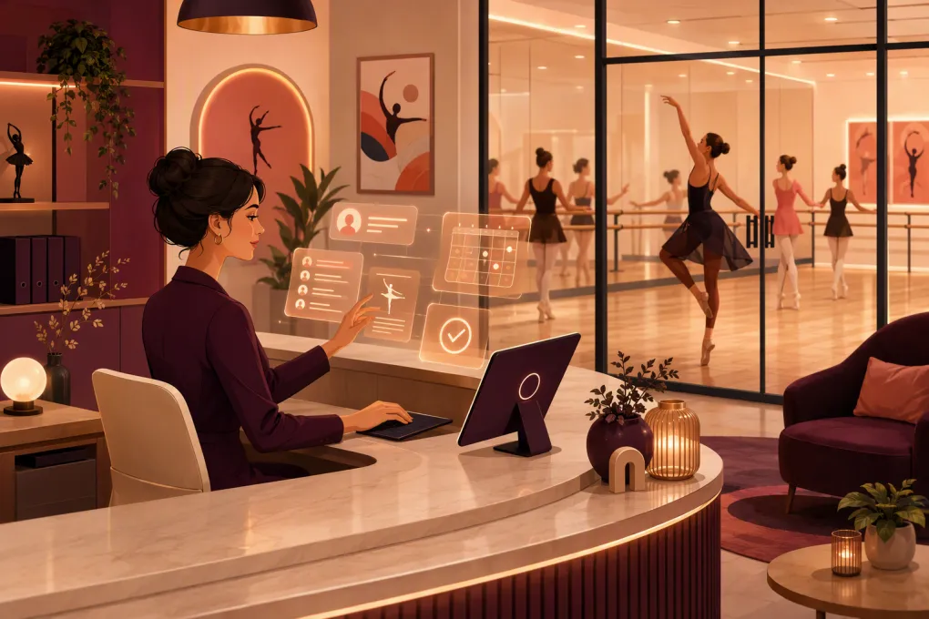 AI receptionist handling enrollment inquiries and trial bookings for a dance school