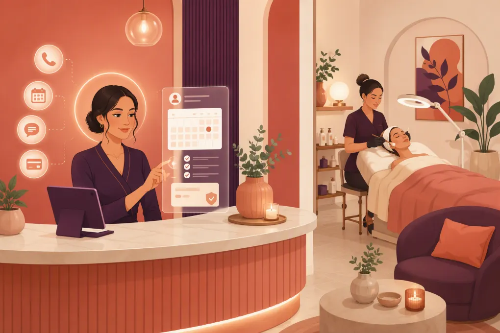 AI receptionist managing bookings and client inquiries for a modern facial spa