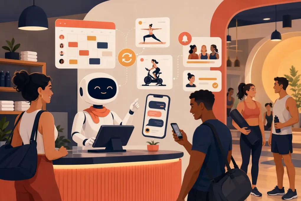 AI receptionist moving a member between fitness classes on a digital schedule