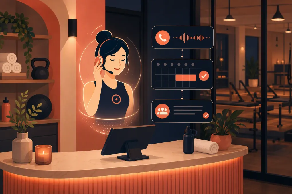 AI receptionist handling a missed call and booking a class for a fitness studio