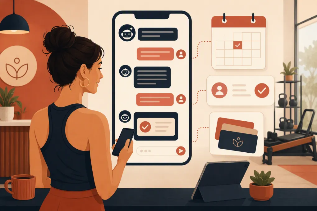 AI receptionist answering a fitness studio pricing inquiry and booking an introductory class