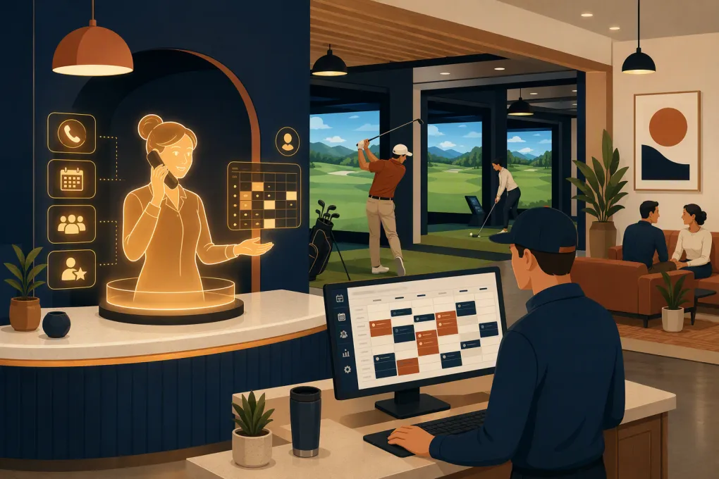 AI receptionist managing calls and bay reservations for an indoor golf simulator business