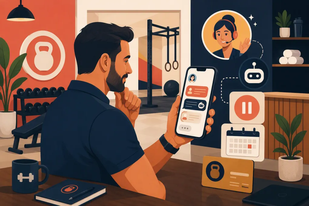 Gym owner reviewing an AI-assisted membership cancellation conversation