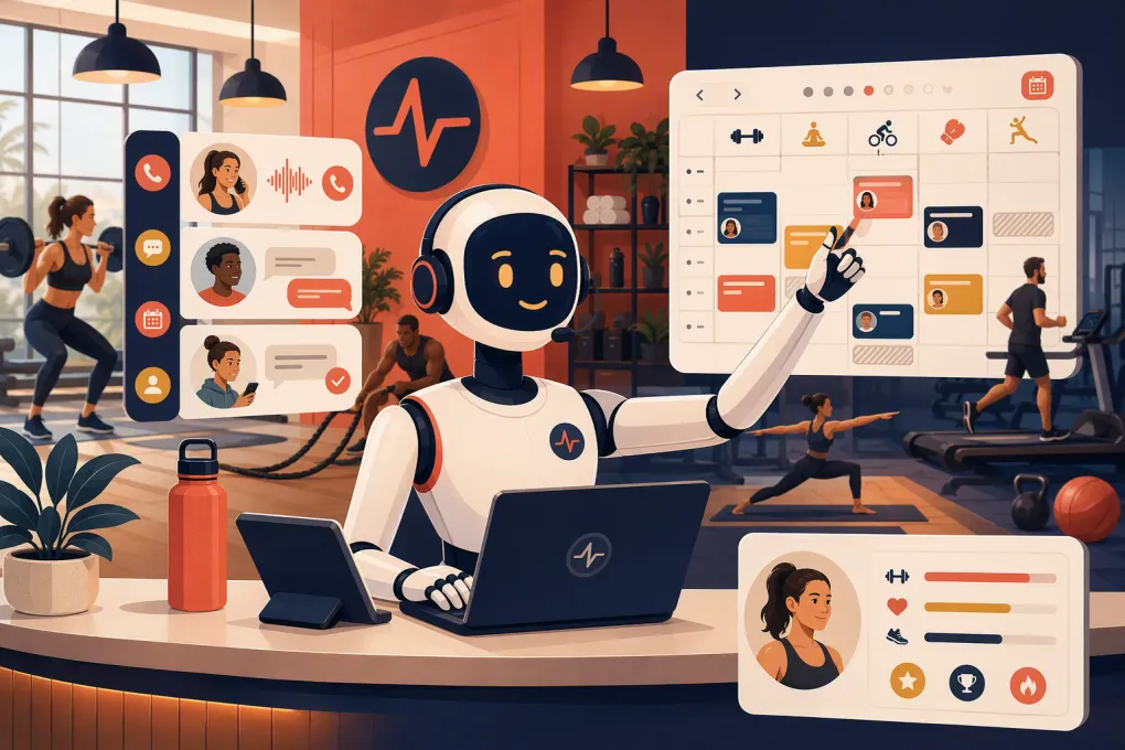 AI receptionist managing calls, messages, and class bookings for a busy gym