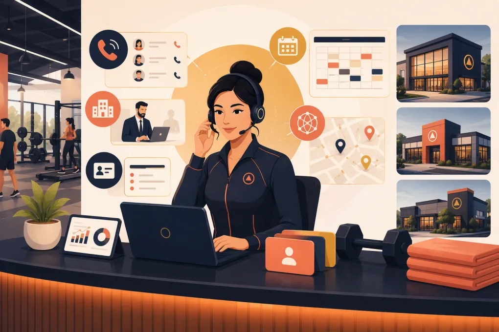 AI receptionist routing a corporate gym membership inquiry to a fitness operator