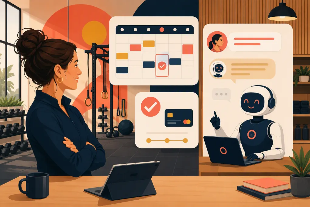 AI receptionist handling a drop-in class booking for a fitness studio