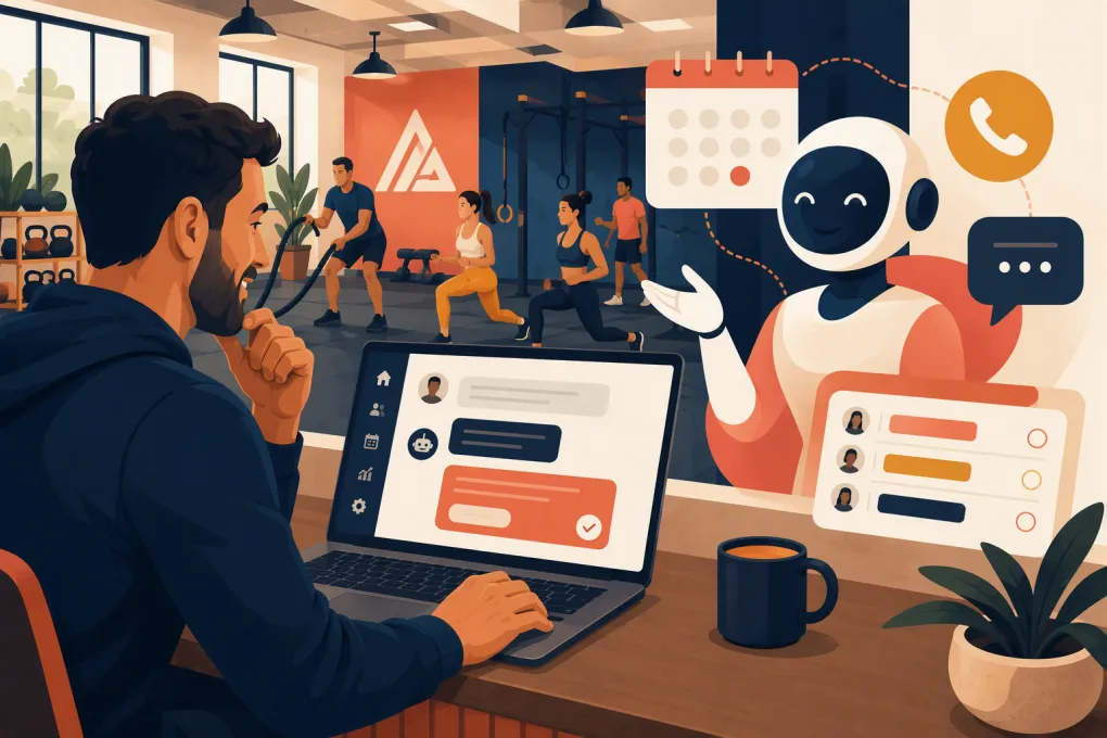 AI receptionist booking a prospective member's free gym trial through chat