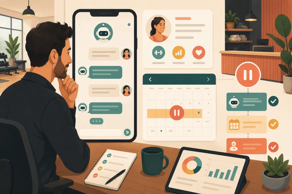 Gym operator reviewing a membership freeze conversation handled by an AI receptionist