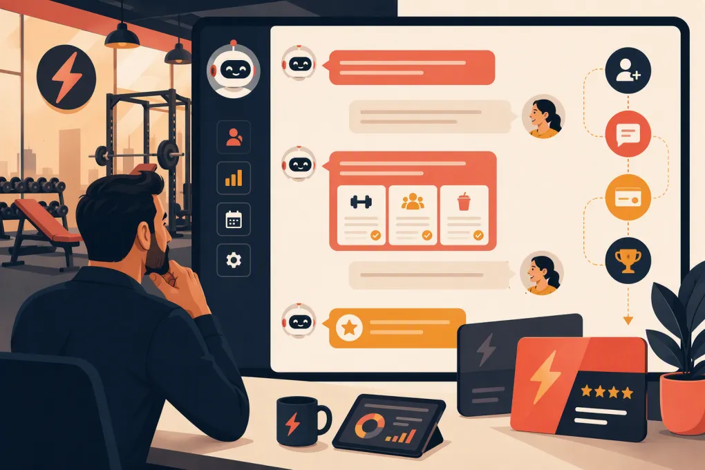 AI receptionist helping a gym member explore an upgraded membership plan