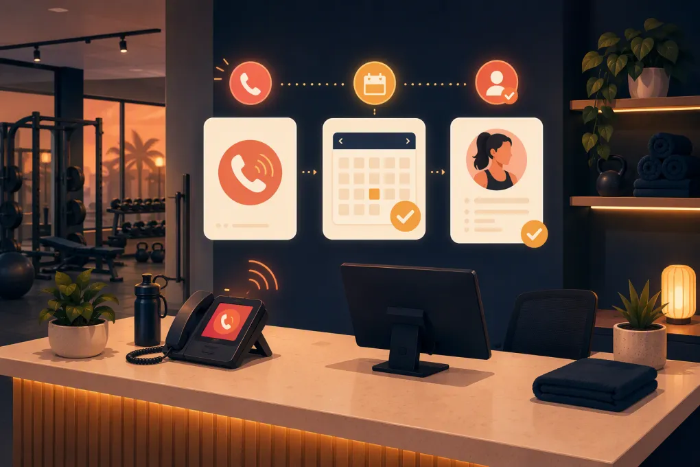AI receptionist converting a missed gym call into a confirmed appointment
