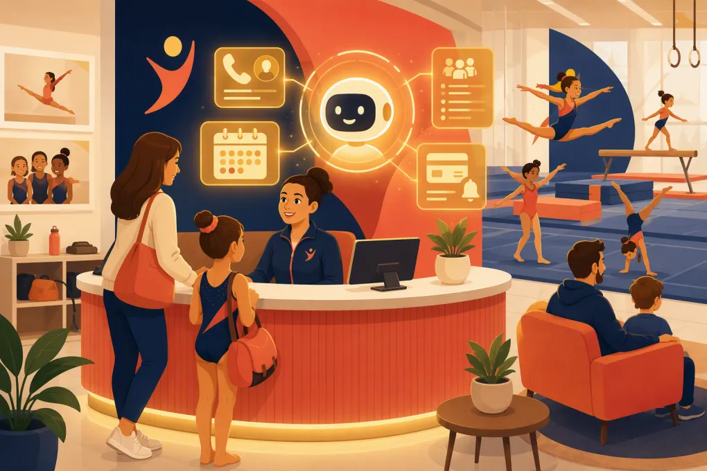 AI receptionist managing parent inquiries and bookings for a gymnastics school
