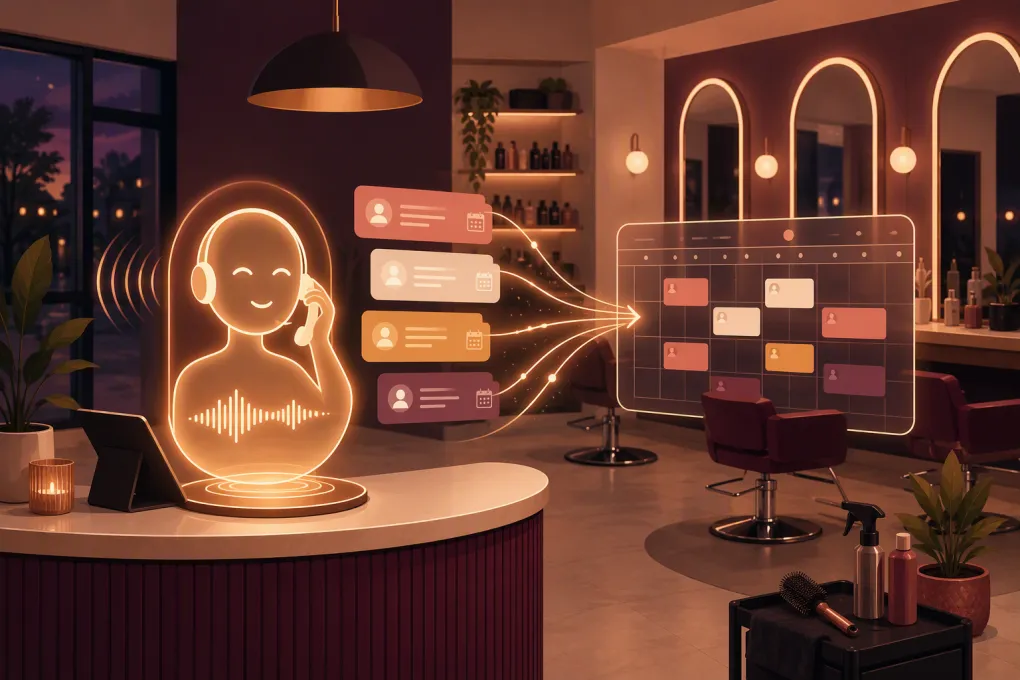 AI receptionist answering calls and organizing appointments for a modern hair salon