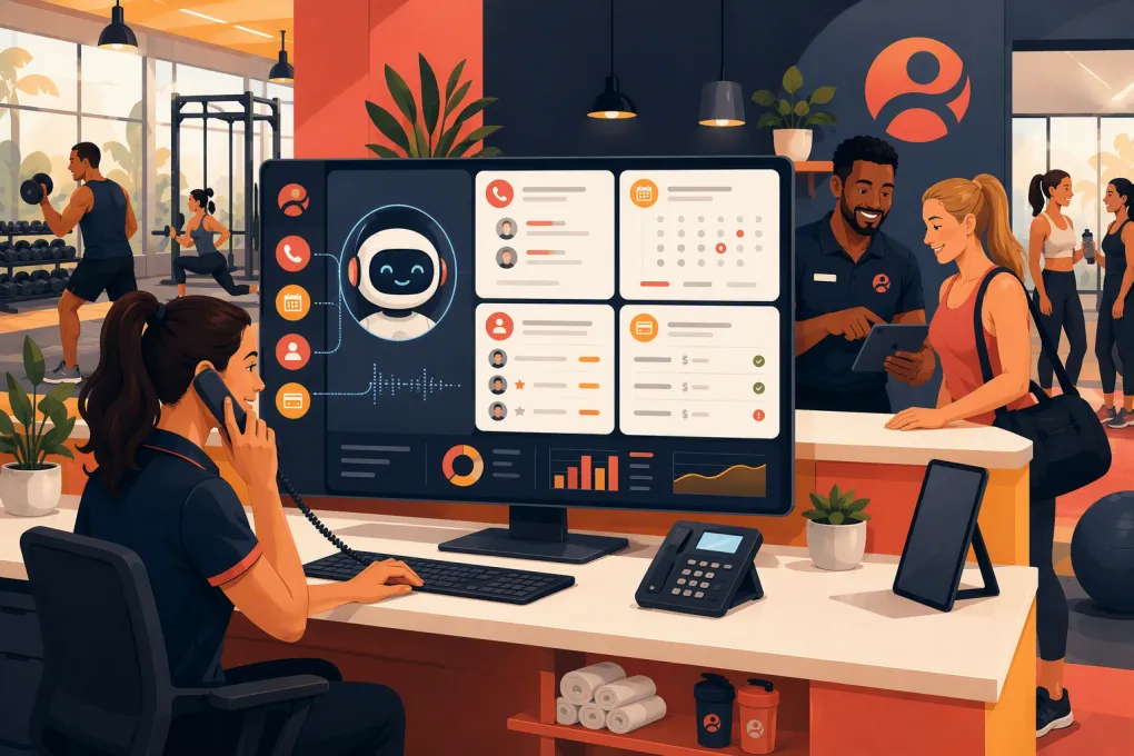 AI receptionist organizing calls, bookings, and follow-ups for a busy health club