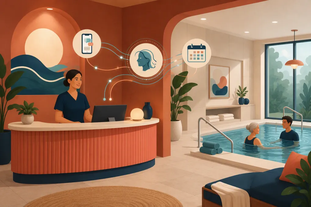 AI assistant connecting calls and appointments at a modern hydrotherapy clinic