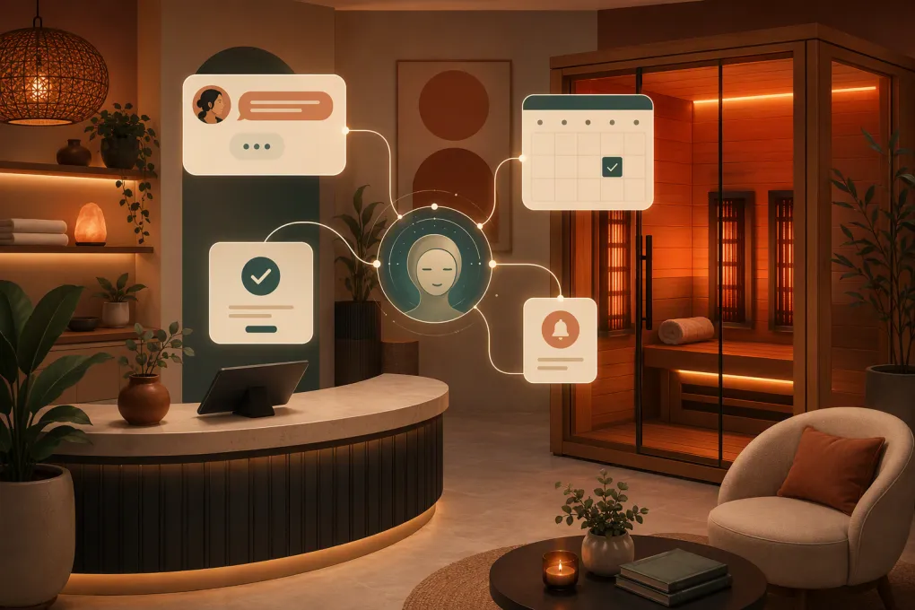 AI assistant handling bookings and inquiries for an infrared sauna studio