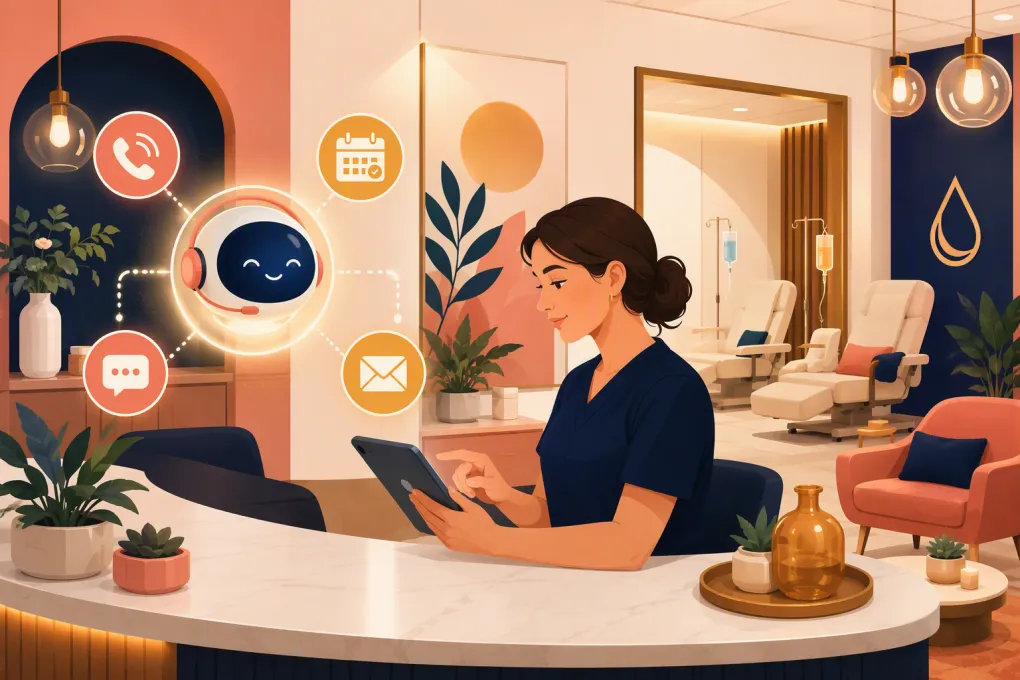 AI receptionist coordinating calls and bookings for a modern IV therapy clinic