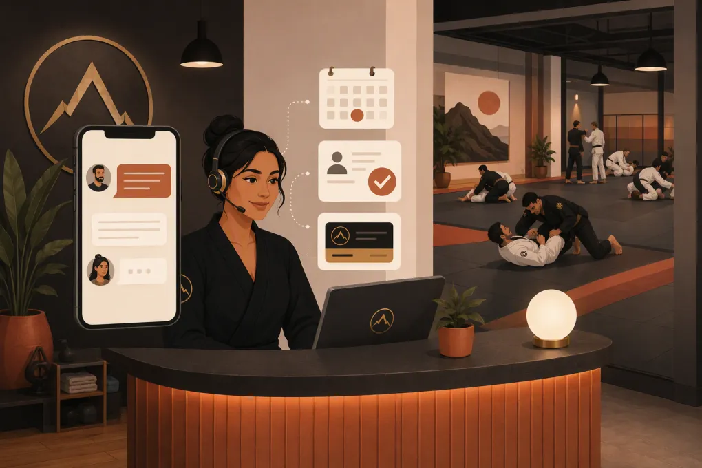 AI receptionist managing inquiries and trial bookings for a jiu jitsu academy