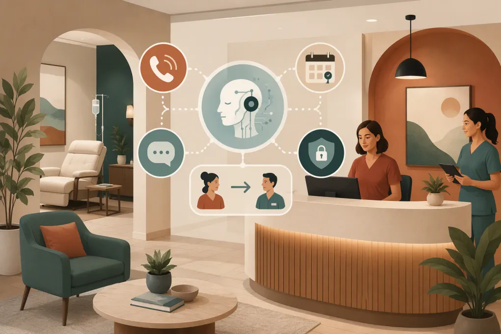 AI assistant connecting calls, scheduling and staff workflows at a ketamine therapy clinic