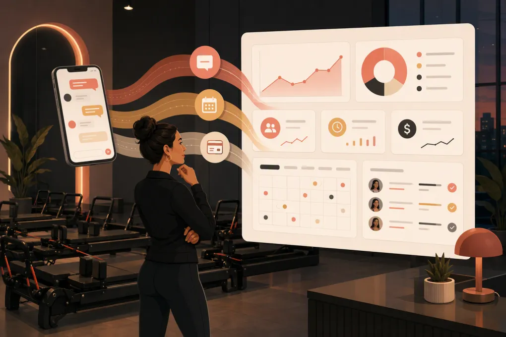 AI receptionist managing inquiries and bookings for a modern Lagree studio