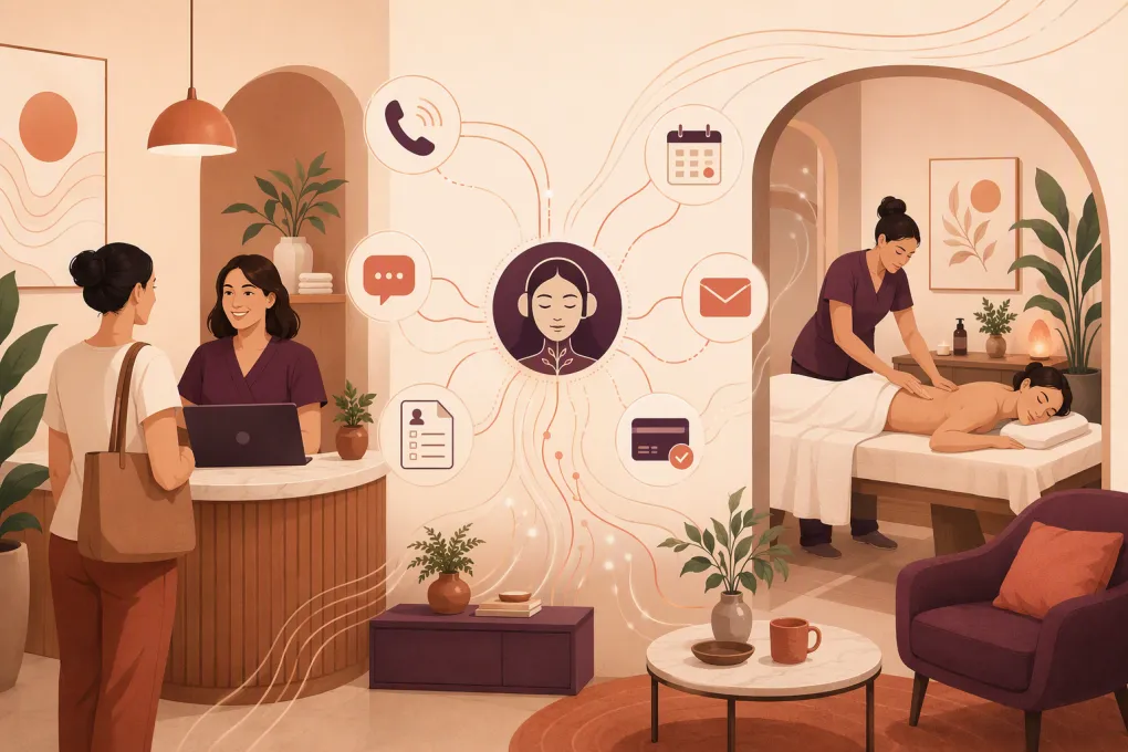 AI receptionist connecting calls, intake, payments and scheduling for a lymphatic drainage clinic