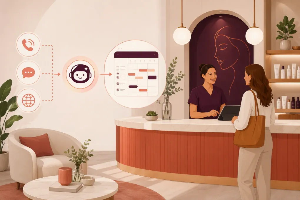 AI receptionist routing med spa inquiries into a consultation booking calendar
