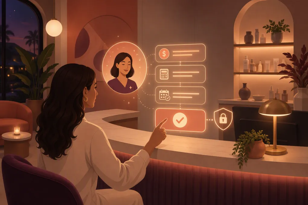 AI receptionist handling a med spa financing inquiry and booking a consultation