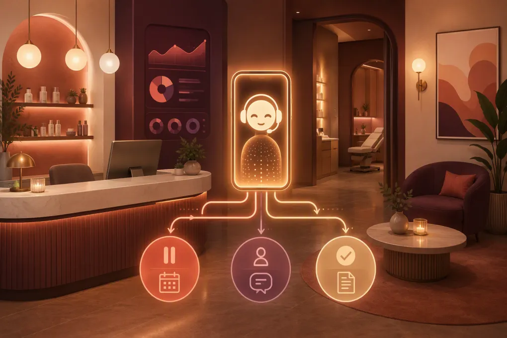 AI receptionist routing a med spa membership cancellation call after hours