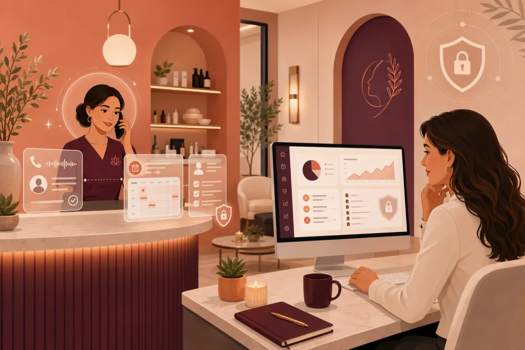 AI receptionist managing new patient inquiries and intake for a modern medical spa
