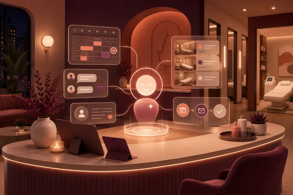 AI receptionist managing client follow-ups and appointment rebooking for a modern medical spa