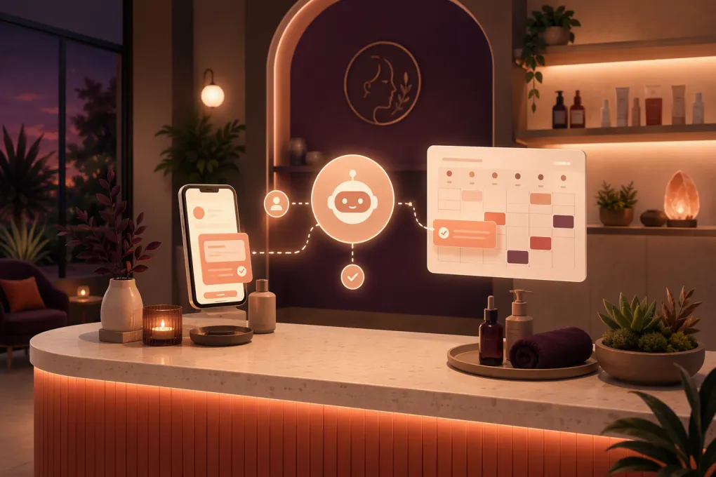 AI receptionist moving a med spa appointment to a new time on a digital calendar