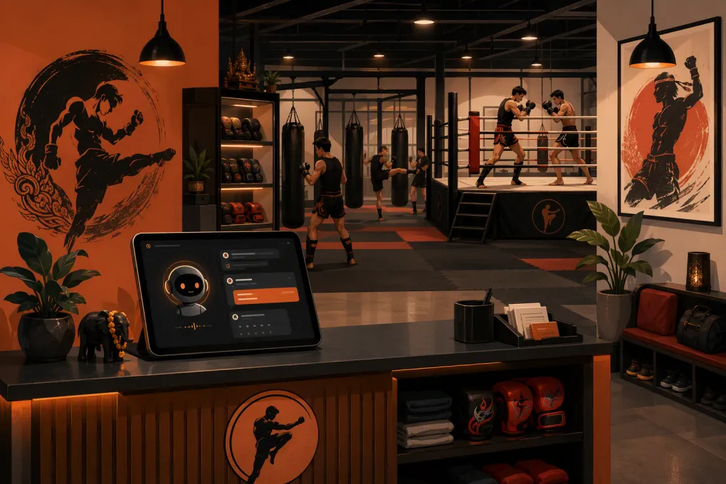 AI receptionist managing inquiries and trial bookings for a Muay Thai gym