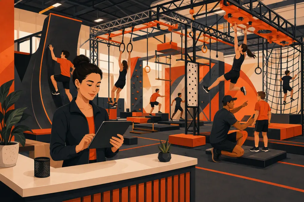 Virtual receptionist managing inquiries and bookings inside a Ninja Warrior gym