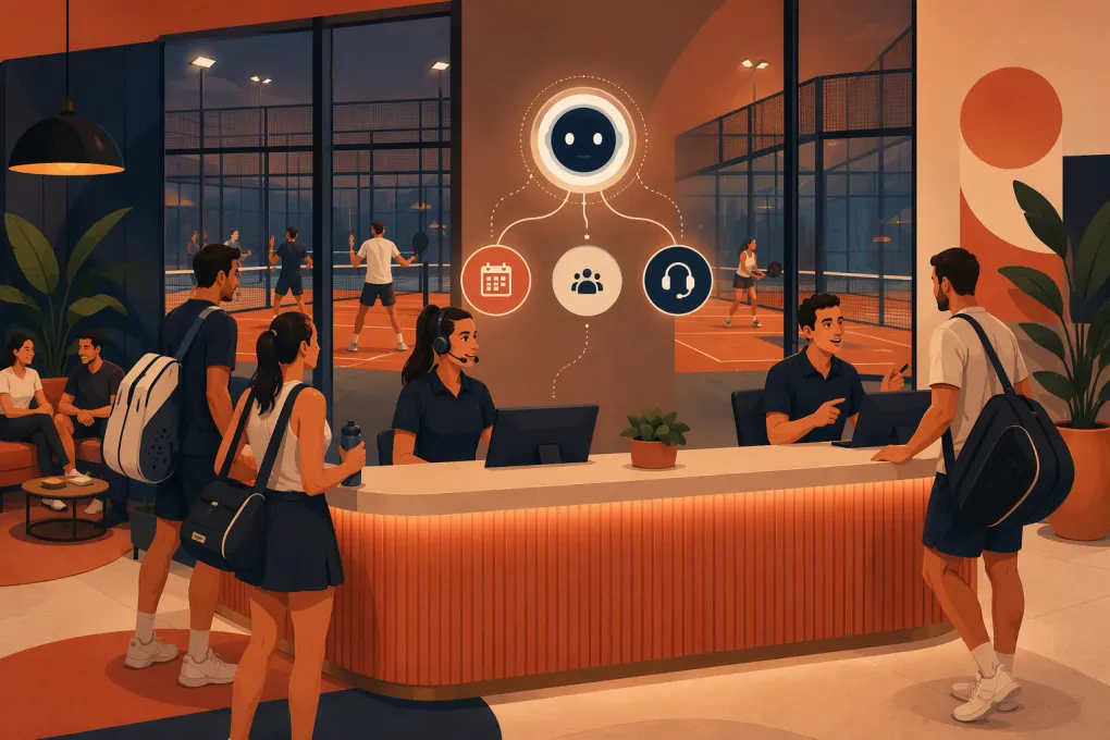AI receptionist routing calls and court bookings at a busy padel club