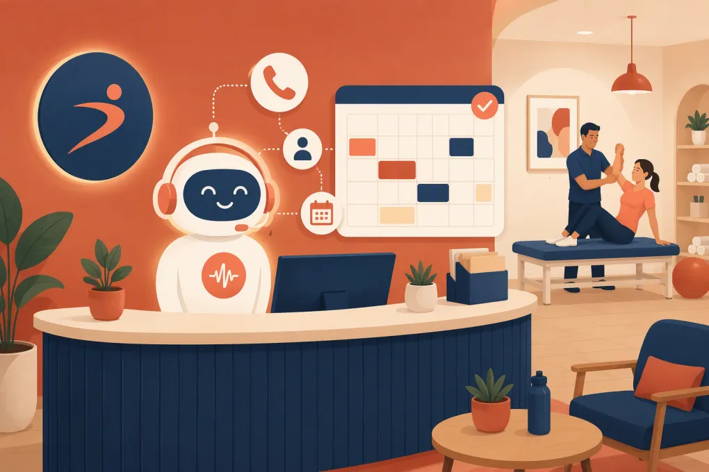 AI receptionist routing patient calls into a physical therapy clinic appointment calendar