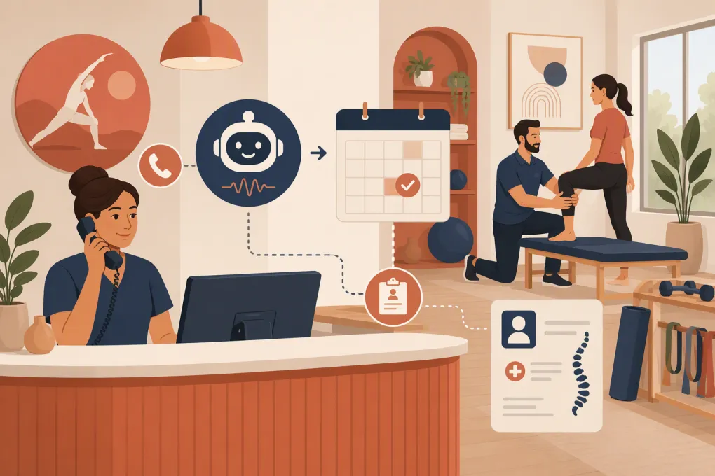 AI receptionist routing patient calls and appointments in a physical therapy clinic