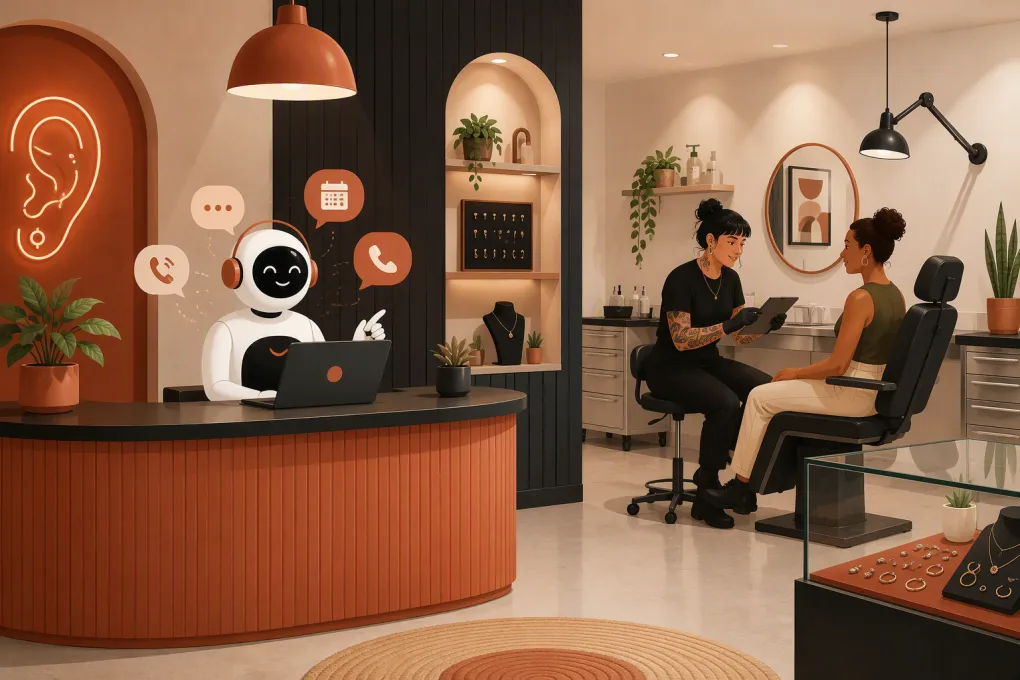AI receptionist managing inquiries and bookings for a professional piercing studio